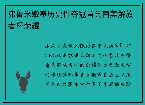 弗鲁米嫩塞历史性夺冠首尝南美解放者杯荣耀